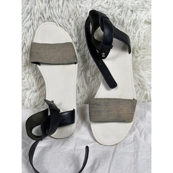 Vince Flats Sandals Two Tone Black Tan Ankle Strap Leather Womens Size 8.5 - Picture 1 of 8